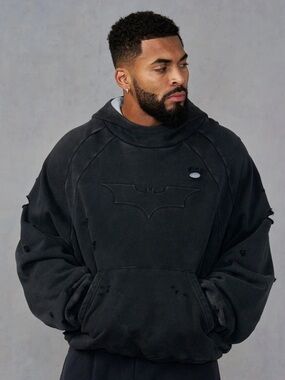 YoungLA Distressed Batman Hoodie - Charcoal